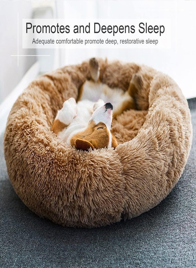 PAWSOME Dog Bed, Cat Calming Bed, Faux Fur Pillow Pet Donut Cuddler Round Plush Bed for Large Medium Small Dogs and Cats (Brown, S) - Image 4